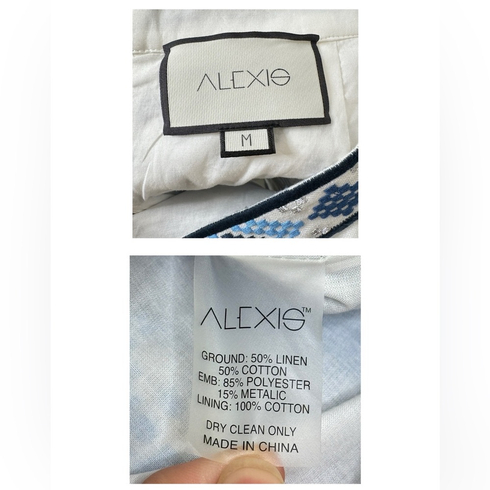 Alexis Embroidered Mini Skirt Lucille Western Scandi Boho Blue White SZ Medium - Picture 13 of 16